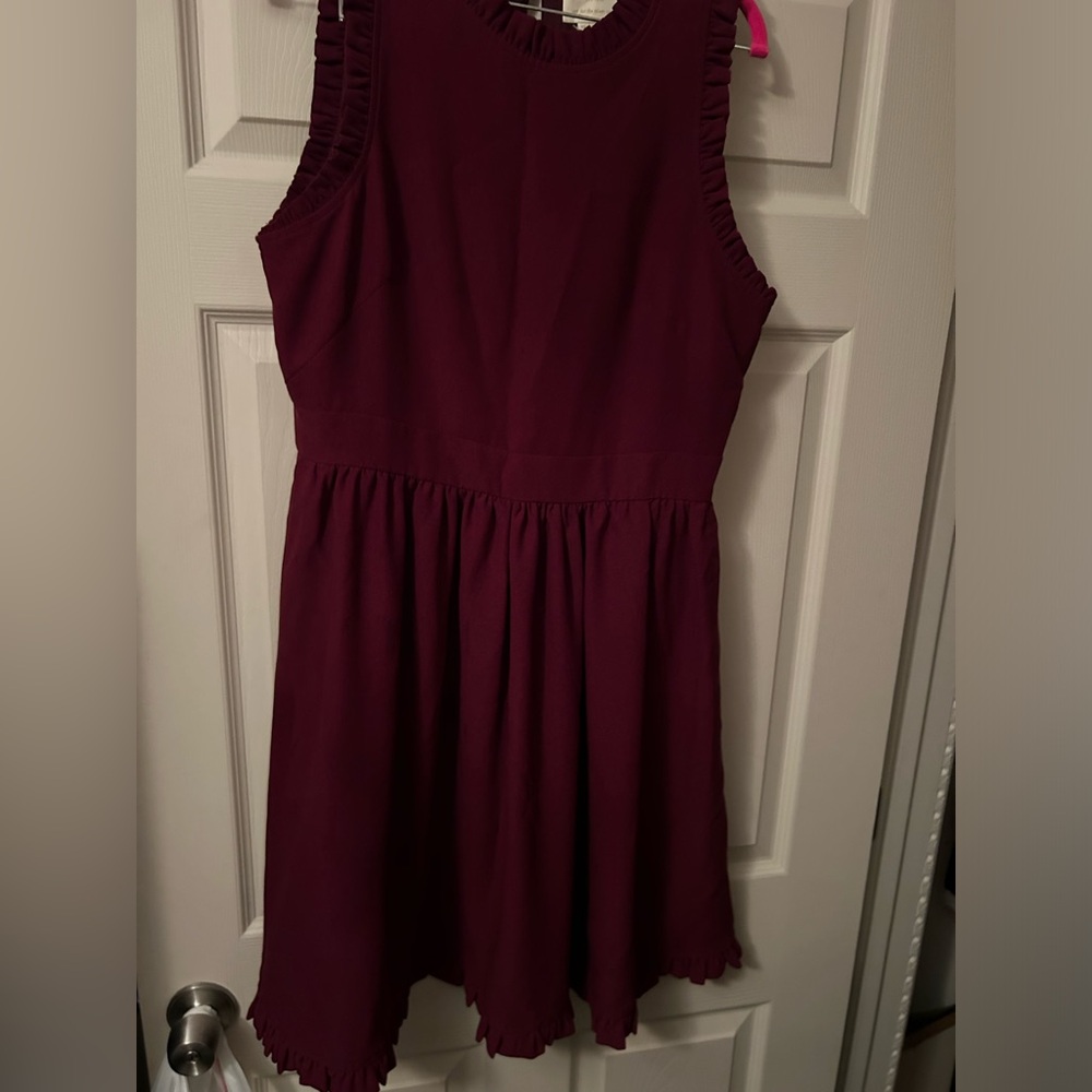 Burgundy ruffle neck sleeveless size 10 a-line dress